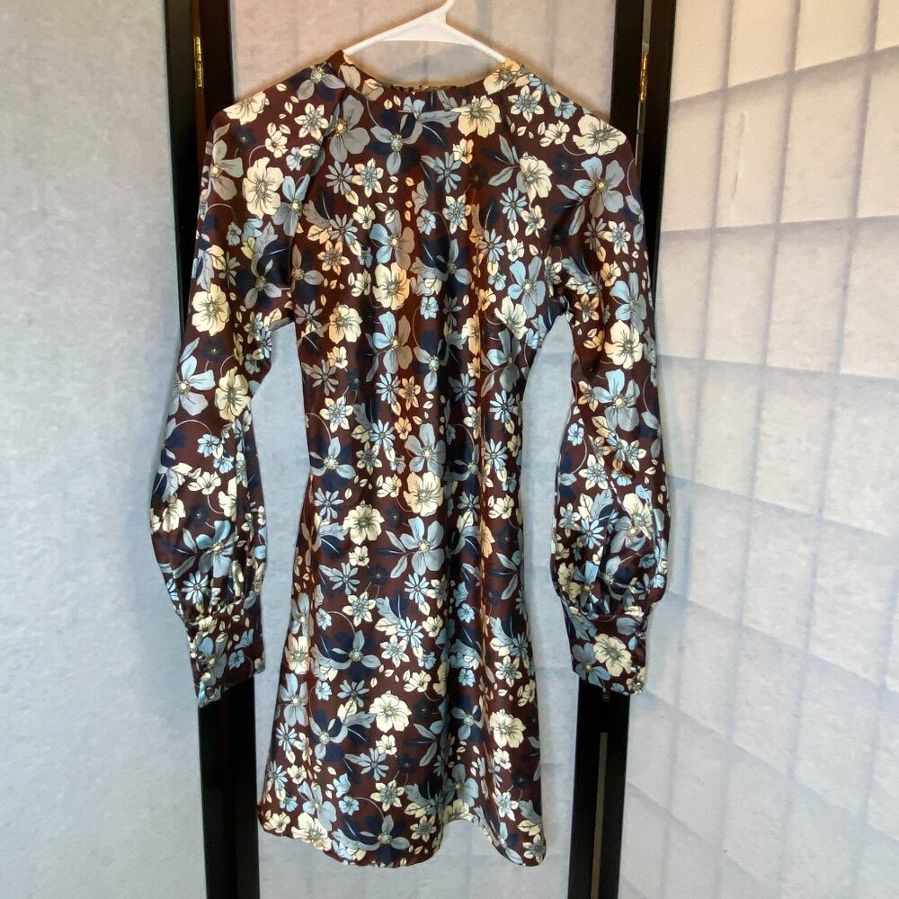 Future Collective Reese Blutstein M Satin Backless Long Sleeve Mini Dress NWT